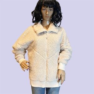 Women's PrAna Permafrost Plush Cozy Fleece Full Zip Jacket Ivory Size Small EUC